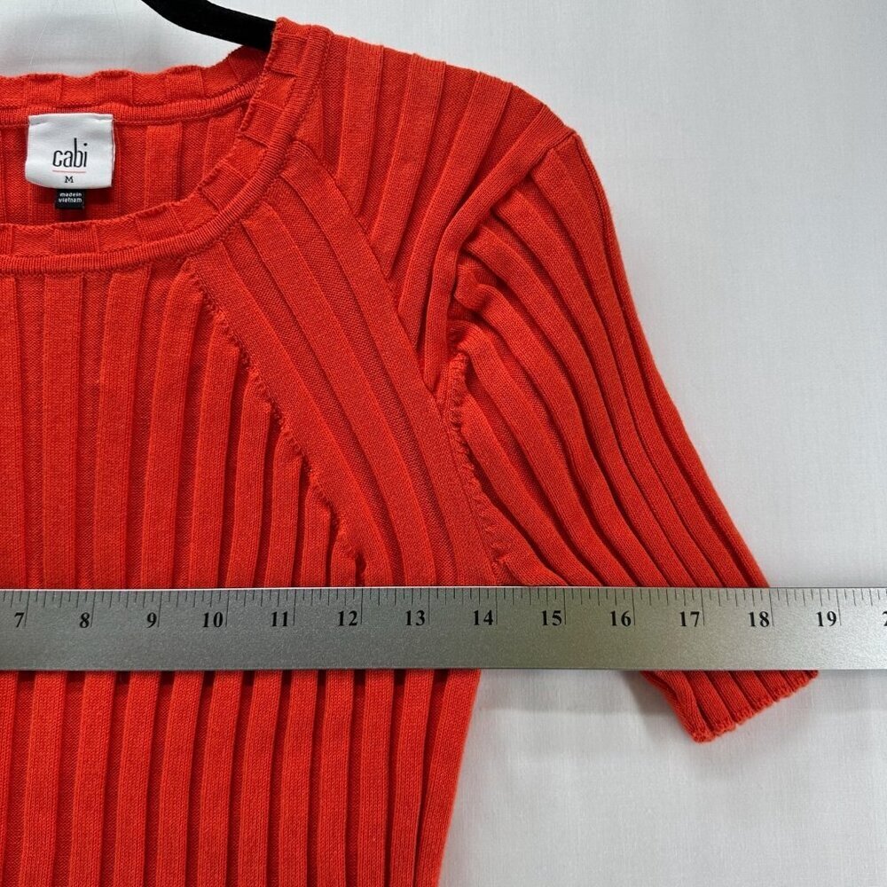 Cabi Sweater Womens M Ribbed Round Neck Short Sleeve Pullover Cotton Blend Red - Picture 9 of 11